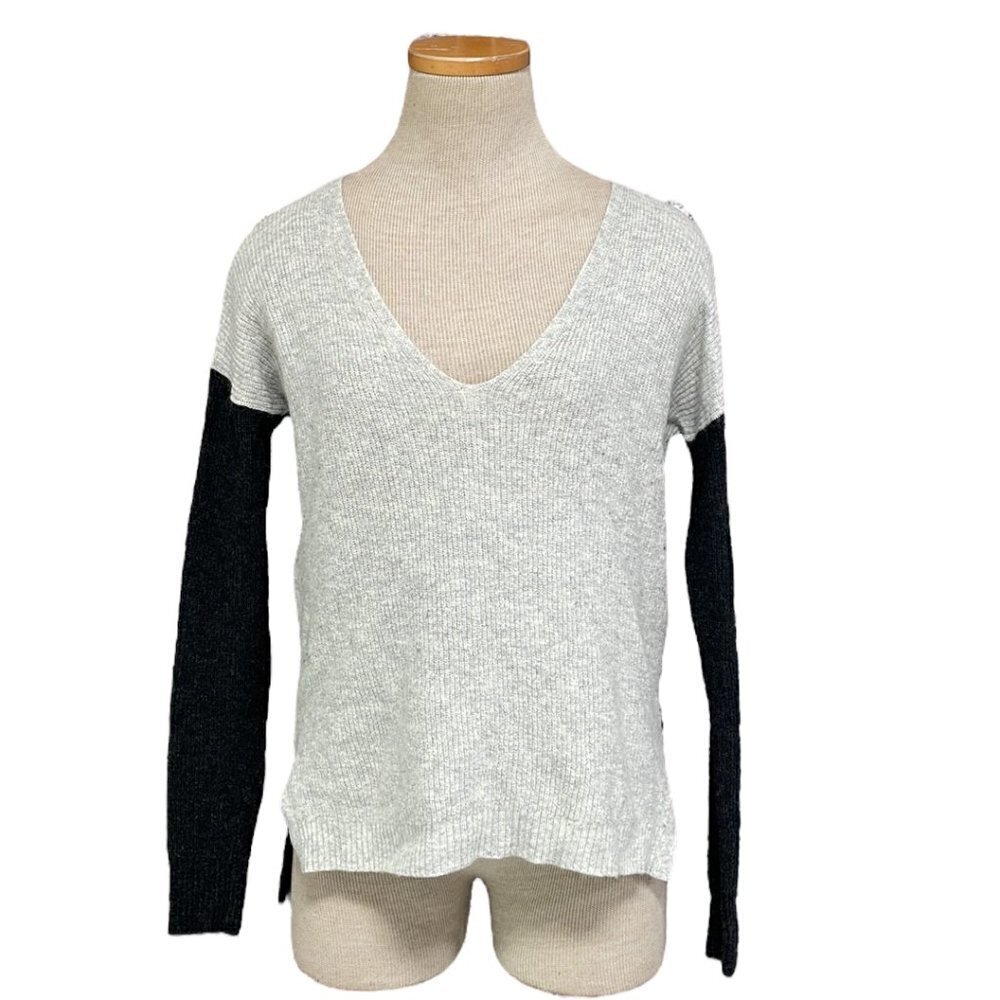 Madewell Pullover Sweater V Neck Wool Knit Gray Black Size XXS XX Small